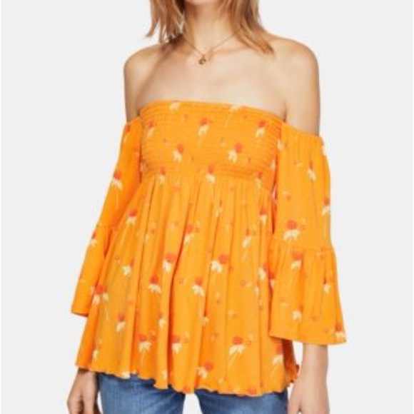 Free People Tops - Free People Lana Floral Off-Shoulder Top in Orange Medium